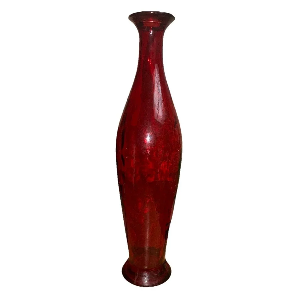 Vintage Red Art Glass Vase Decanter Molded  Bottle Melos Spain 17